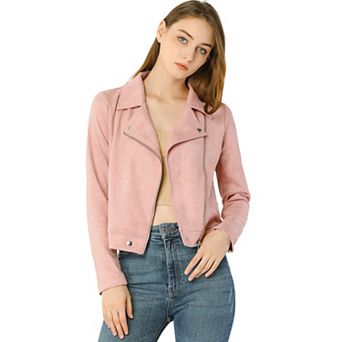 Women's Faux Suede Jacket Long Sleeve Zip Up Moto Biker Jackets