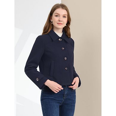 Women's Turn Down Collar Single Breasted Short Peacoat