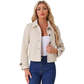 Women's Turn Down Collar Single Breasted Short Peacoat