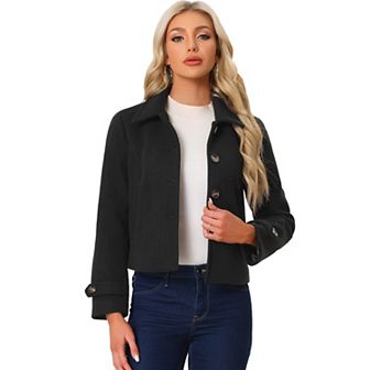 Women's Turn Down Collar Single Breasted Short Peacoat