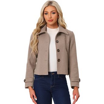 Women's Turn Down Collar Single Breasted Short Peacoat