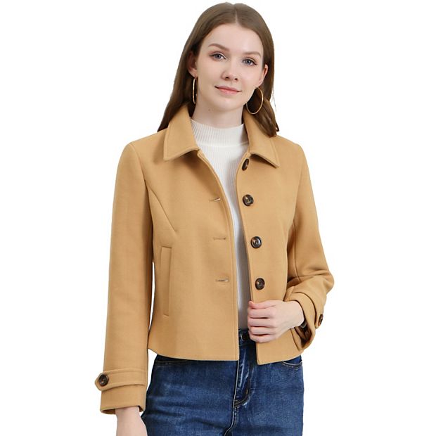 Women's Turn Down Collar Single Breasted Short Peacoat