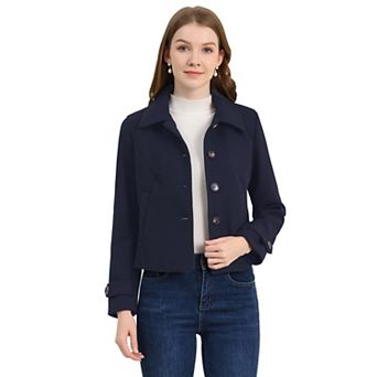 Women's Turn Down Collar Single Breasted Short Peacoat