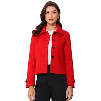 Women's Turn Down Collar Single Breasted Short Peacoat