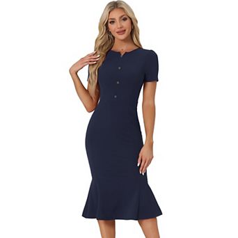 Women's Vintage Work Dress Short Sleeve Mermaid Bodycon Dress