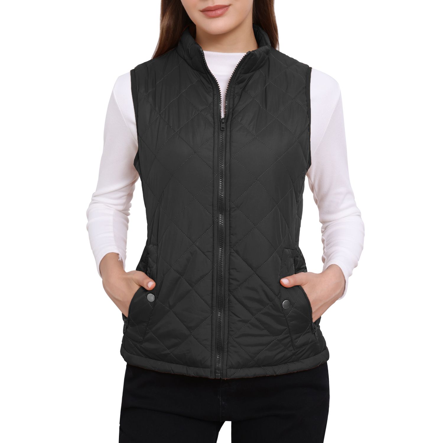 Women's Stand Collar Lightweight Gilet Quilted Zip Vest