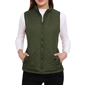 Women's Stand Collar Lightweight Gilet Quilted Zip Vest