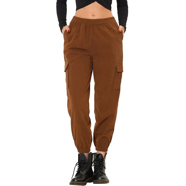 Women's Corduroy Jogger Pants Cargo Elastic Waist Trousers