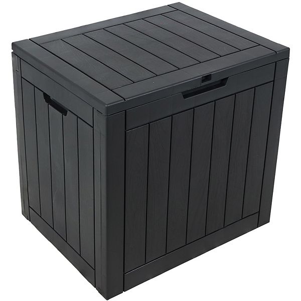 Sunnydaze Lockable Outdoor Small Deck Box with Storage and Side Handles - 32-Gal. - Phantom Gray