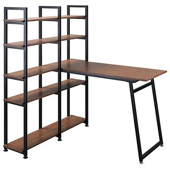 Wooden Modern 49" Corner Writing Table With 5 Storage Shelves