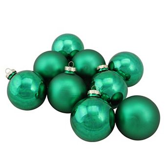 9 ct Green 2-Finish Glass Christmas Ball Ornaments 2.5" (60mm)