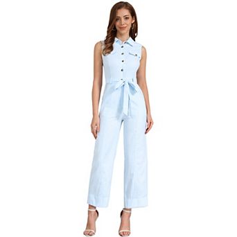 Women's Ankle Tie Waist Workwear Button Front Sleeveless Jumpsuit