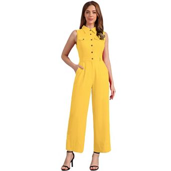 Women's Ankle Tie Waist Workwear Button Front Sleeveless Jumpsuit