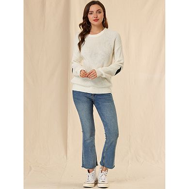 Women's Drop Shoulder Elbow Patch Loose Pullover Sweaters
