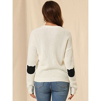 Women's Drop Shoulder Elbow Patch Loose Pullover Sweaters
