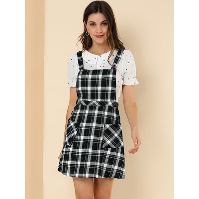 Women s Plaid Button Decor A line Pinafore Overall Dress