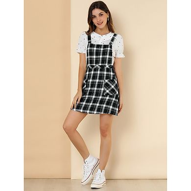 Women's Plaid Button Decor A-Line Pinafore Overall Dress