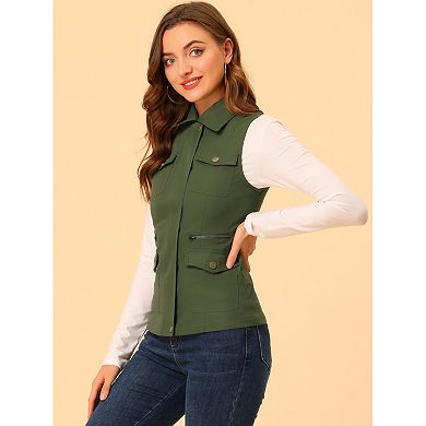 Women's Zip Up Jacket With Pockets Sleeveless Anorak Utility Vest