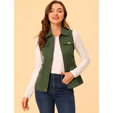 Women's Zip Up Jacket With Pockets Sleeveless Anorak Utility Vest