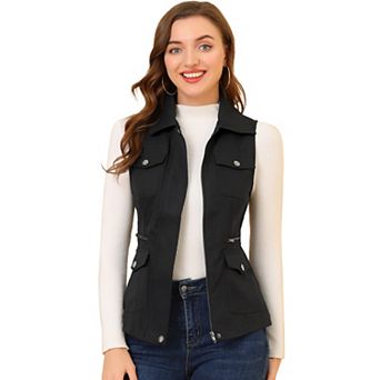Women's Zip Up Jacket with Pockets Sleeveless Anorak Utility Vest
