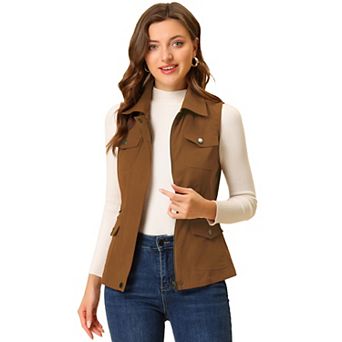 Women's Zip Up Jacket with Pockets Sleeveless Anorak Utility Vest
