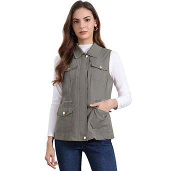 Women's Zip Up Jacket with Pockets Sleeveless Anorak Utility Vest
