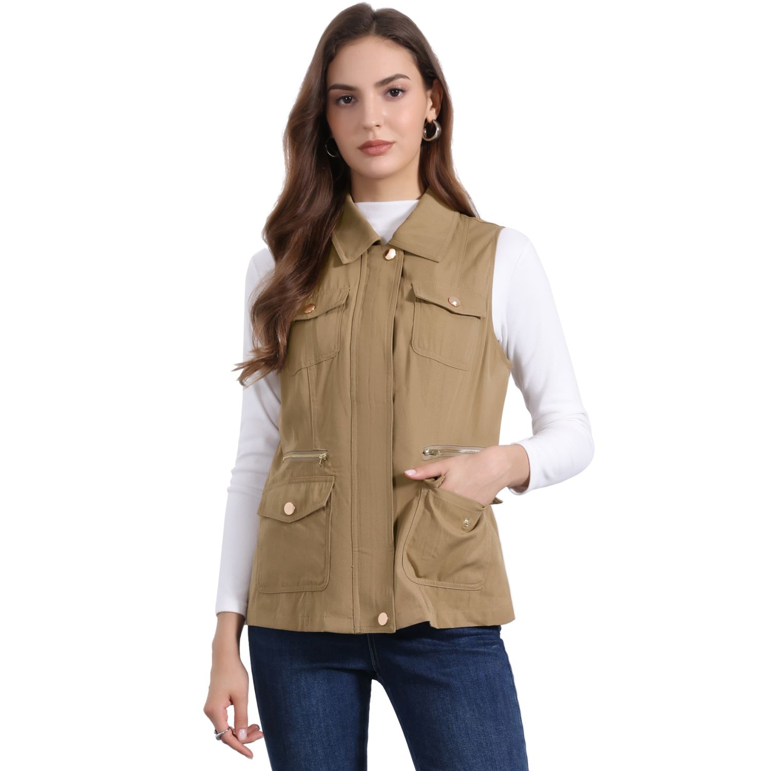 【HAVERSACK】642400 リネンカルゼスリーブレスジャケット Linen kersey sleeveless jacketベスト Women's Zip Up Jacket with Pockets Sleeveless Anorak Utility Vest