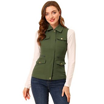 Women's Zip Up Jacket with Pockets Sleeveless Anorak Utility Vest