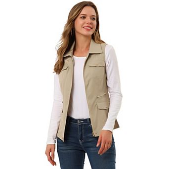 Women's Zip Up Jacket with Pockets Sleeveless Anorak Utility Vest