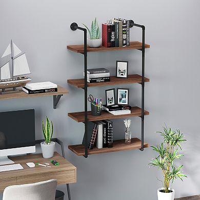 Industrial Multi-tier Shelf Wall-mounted Floating Shelf Bookcase Storage Rack