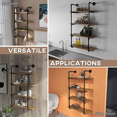 HOMCOM Industrial Multi-Tier Shelf Wall-Mounted Floating Shelf Utility Bookcase
