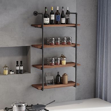 Industrial Multi-tier Shelf Wall-mounted Floating Shelf Bookcase Storage Rack