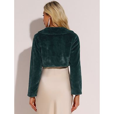 Women's Elegant Faux Fur Shrug Bow Tie Front Fluffy Cropped Jacket