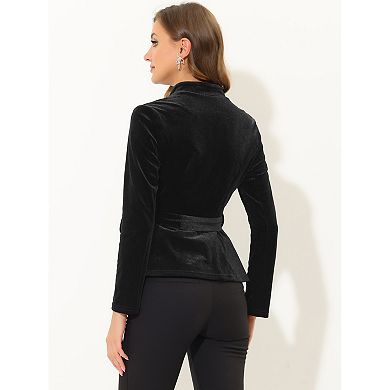 Women's Work Office Belted Notched Lapel Long Sleeves Velet Blazer