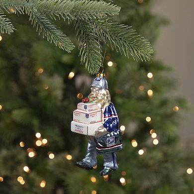 6" Busy Santa "USPS Priority" Mail Carrier Glass Christmas Ornament
