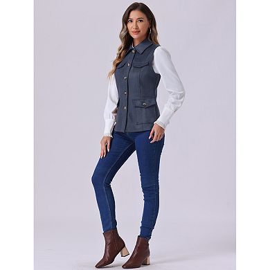 Women's Rustic Sleeveless Jacket Button Up Faux Suede Utility Anorak Cargo Vest