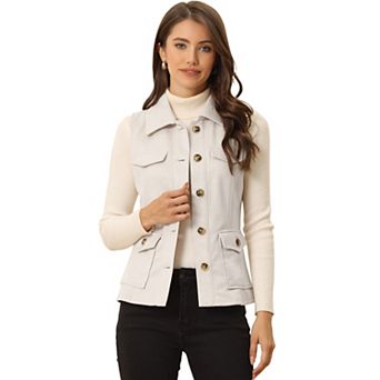 Women's Rustic Sleeveless Jacket Button Up Faux Suede Utility Anorak Cargo Vest