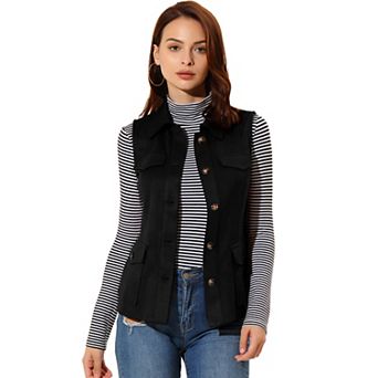 Women's Rustic Sleeveless Jacket Button Up Faux Suede Utility Anorak Cargo Vest