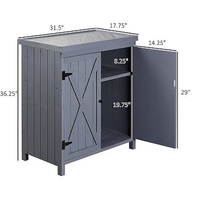 Garden Storage Cabinet Outdoor Tool Shed With Top And Two Shelves, Grey