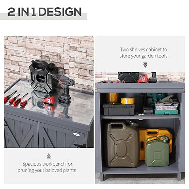 Garden Storage Cabinet Outdoor Tool Shed With Top And Two Shelves, Grey