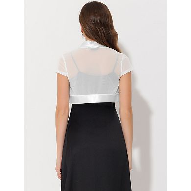 Women's Satin Shrug Bolero Cap Sleeve Business Mesh Crop Cardigan