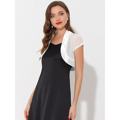 Women's Satin Shrug Bolero Cap Sleeve Business Mesh Crop Cardigan