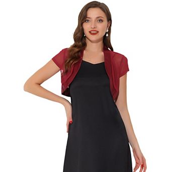 Women's Satin Shrug Bolero Cap Sleeve Business Mesh Crop Cardigan