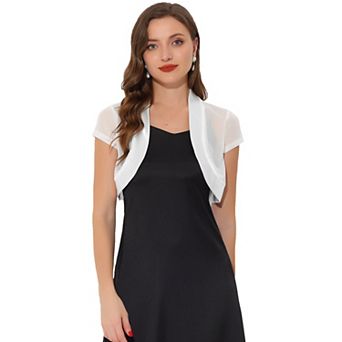 Women's Satin Shrug Bolero Cap Sleeve Business Mesh Crop Cardigan