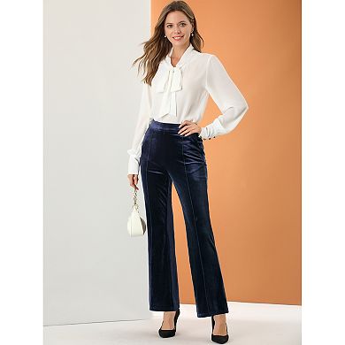 Women's High Waist Velvet Bell Bottom Pants with Pockets