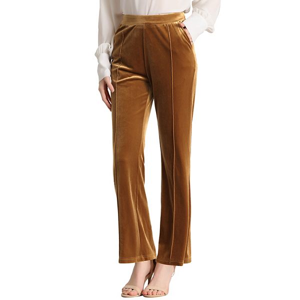 Women's High Waist Velvet Bell Bottom Pants with Pockets