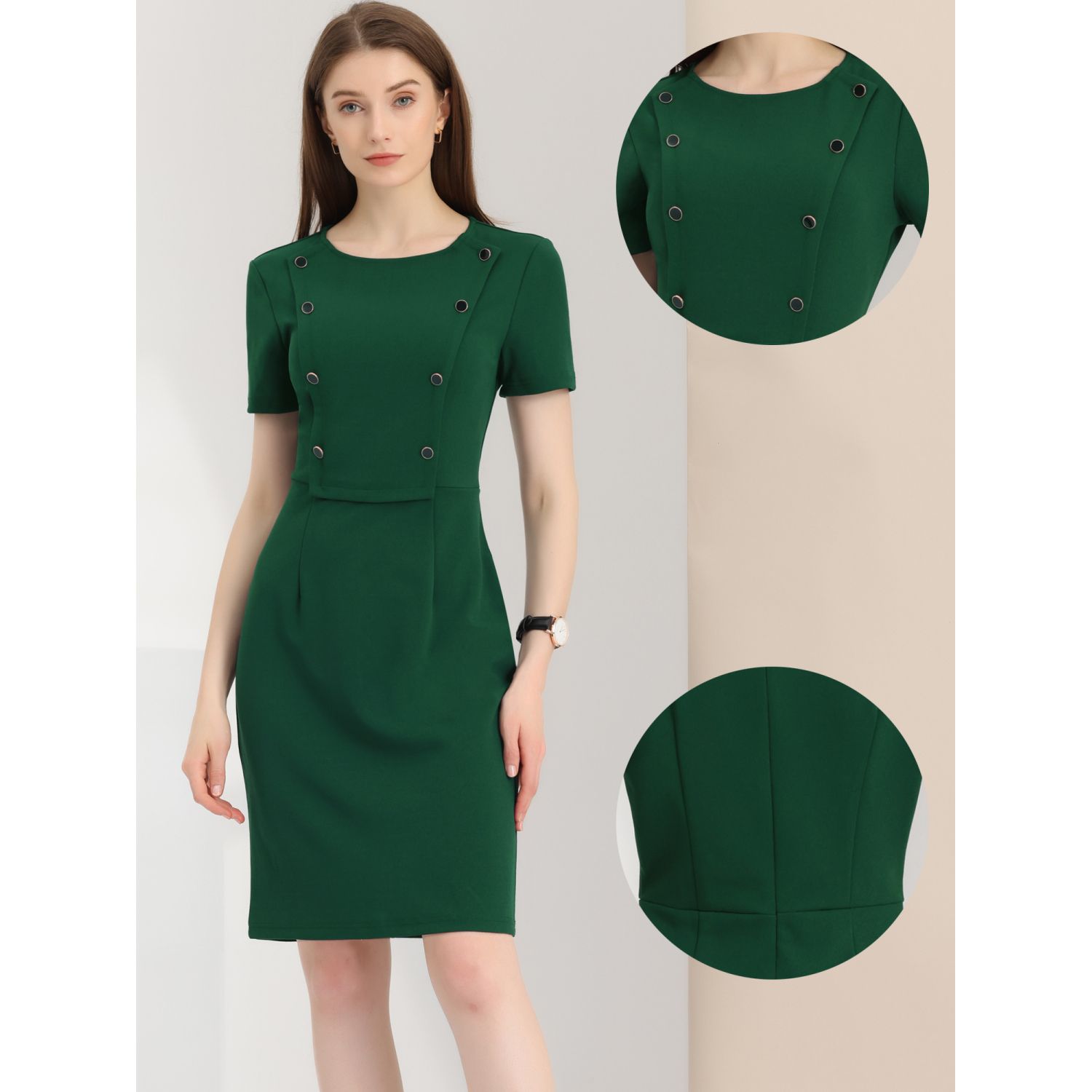 Allegra K Women's Sheath Dress - Round Neck Short Sleeve Bodycon Knit Dress For Office & Casual