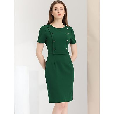 Women's Business Casual Round Neck Short Sleeve Knit Bodycon Sheath Dress