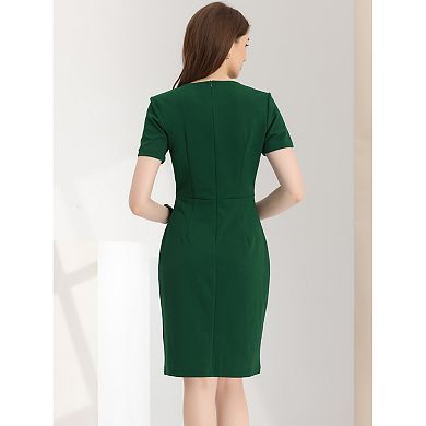 Women's Business Casual Round Neck Short Sleeve Knit Bodycon Sheath Dress