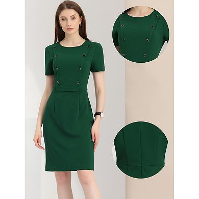 Women's Business Casual Round Neck Short Sleeve Knit Bodycon Sheath Dress